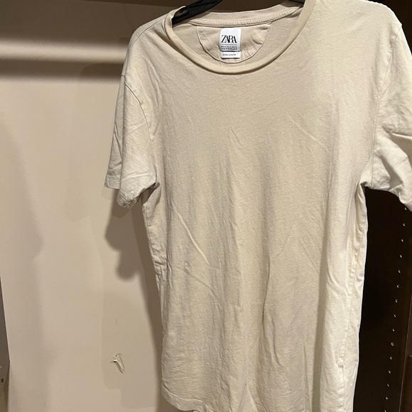Zara Cream Short Sleeve Tee Classic Crew Neck - Picture 2 of 4